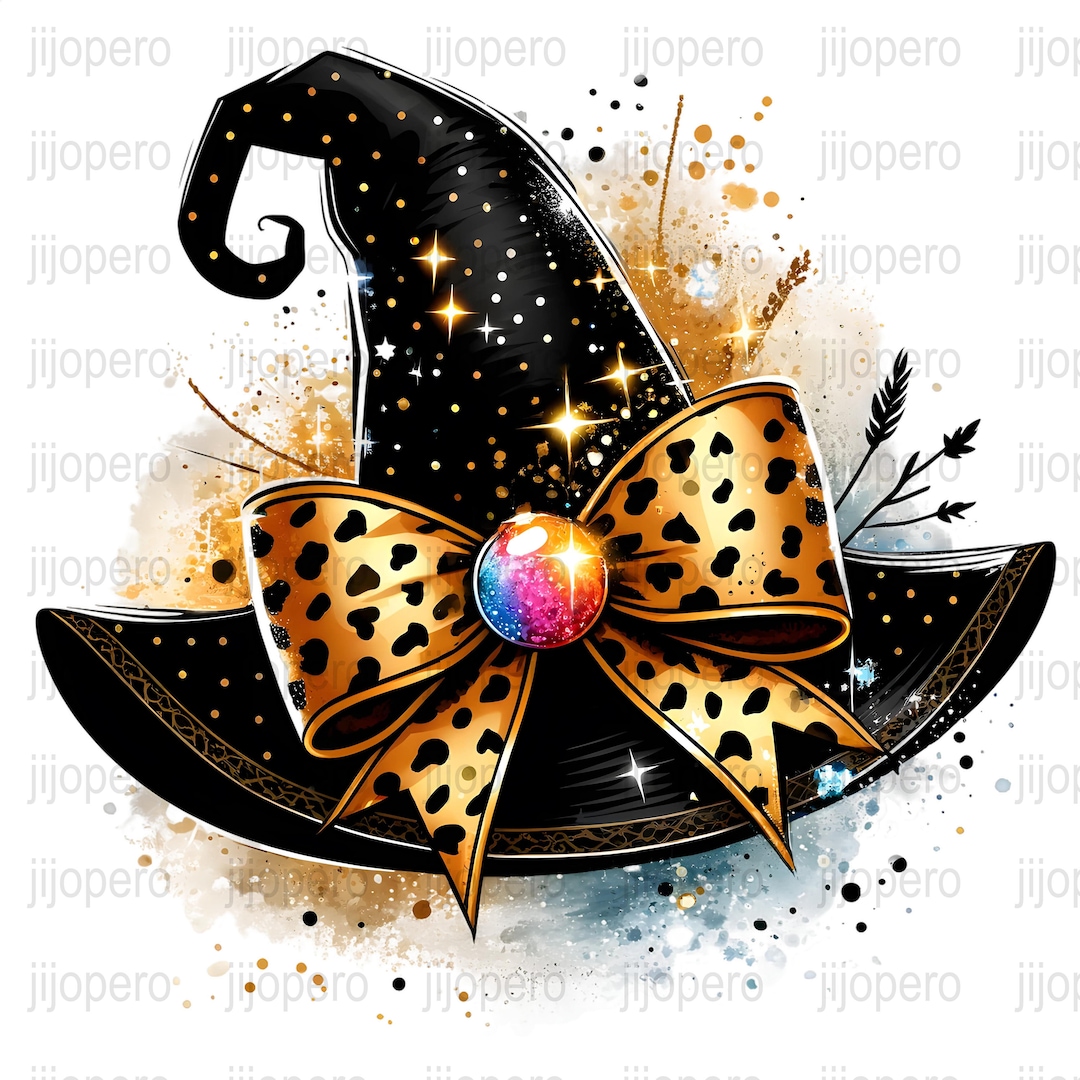 Halloween PNG Witch Hat Clipart With Glitter, Sparkles and Leopard ...