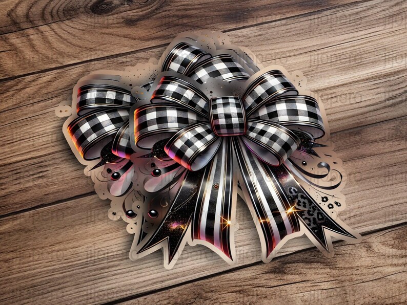 Buffalo Plaid Bow PNG, Ribbon Clipart, Black and White Bow Digital