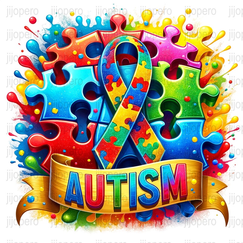 Autism Puzzle Ribbon Png - Etsy