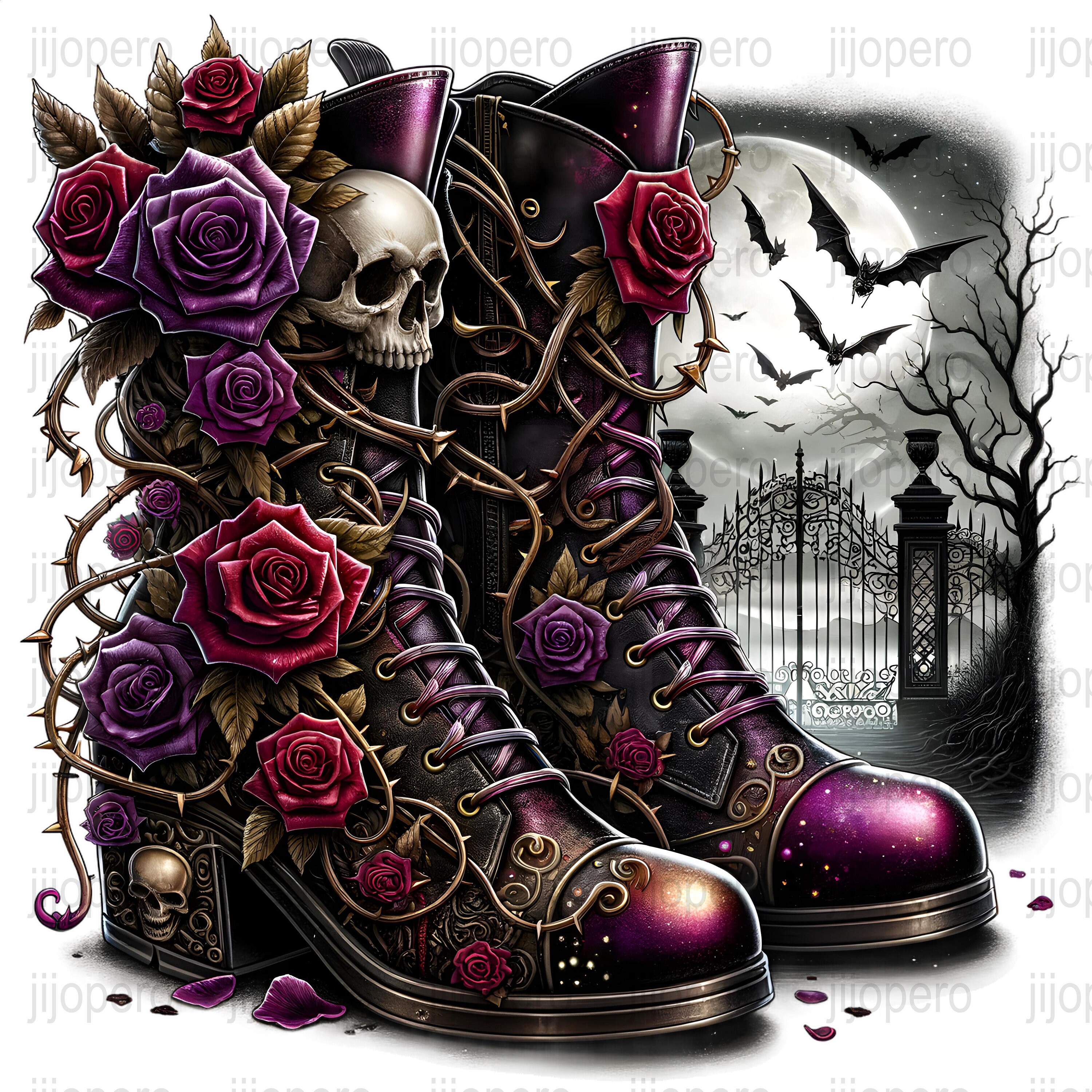 Floral Rose Sugar Skull Skeleton Girly Pattern Print Comfy Winter Boots main image 1