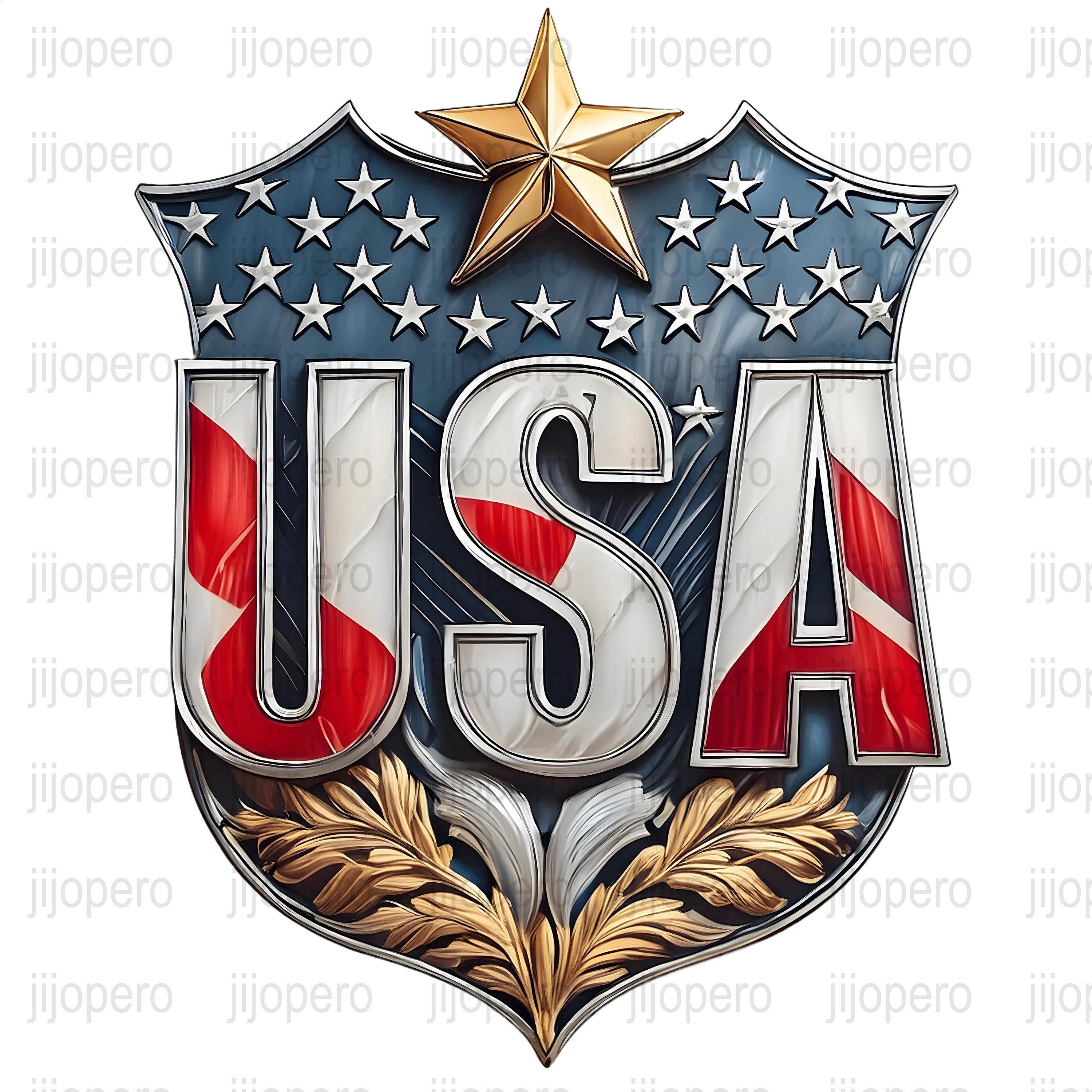 Patriotic USA Badge Digital Art PNG, American Flag Shield Design, Star and Stripes Emblem