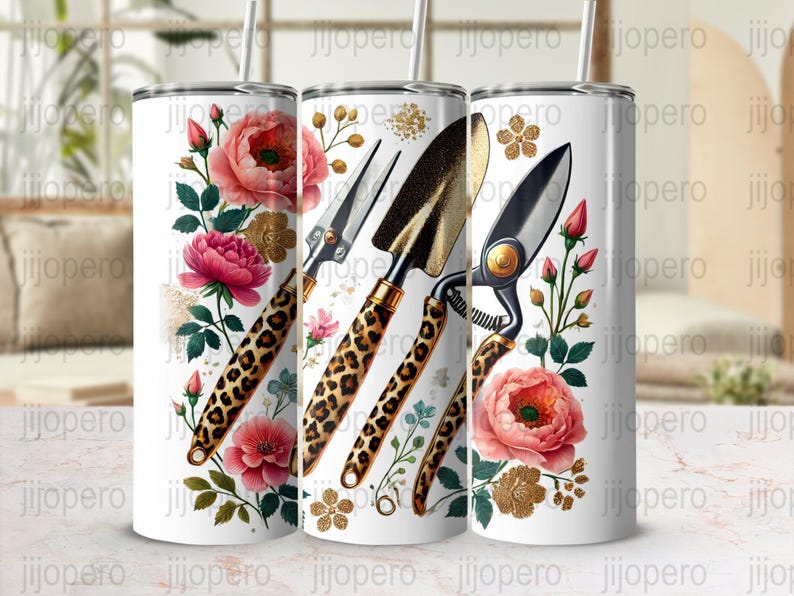 Gardening Tools PNG, Floral Garden Clipart, Leopard Print Shovels