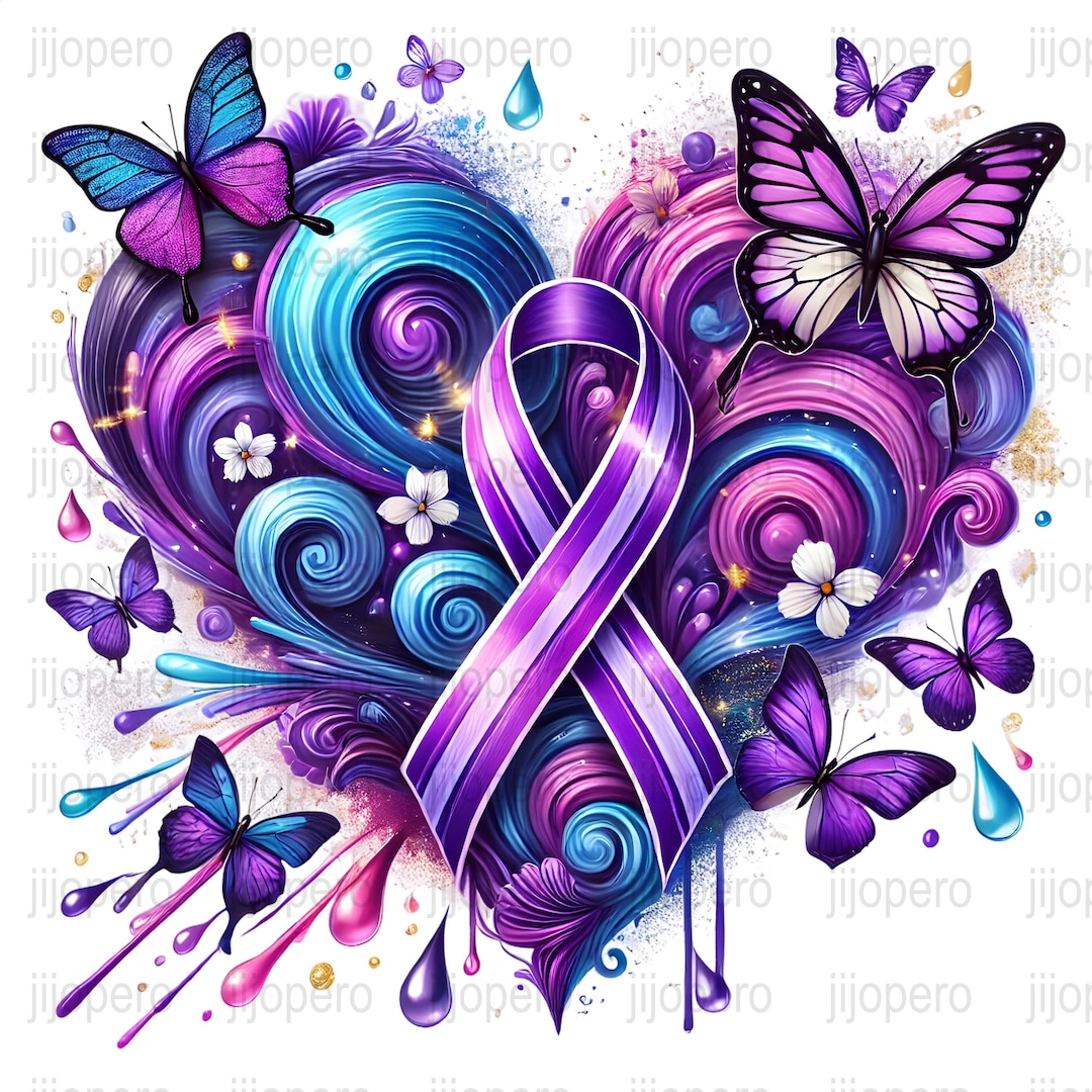 Alzheimer's Awareness PNG, Purple Ribbon Heart Art, Butterfly Swirl ...
