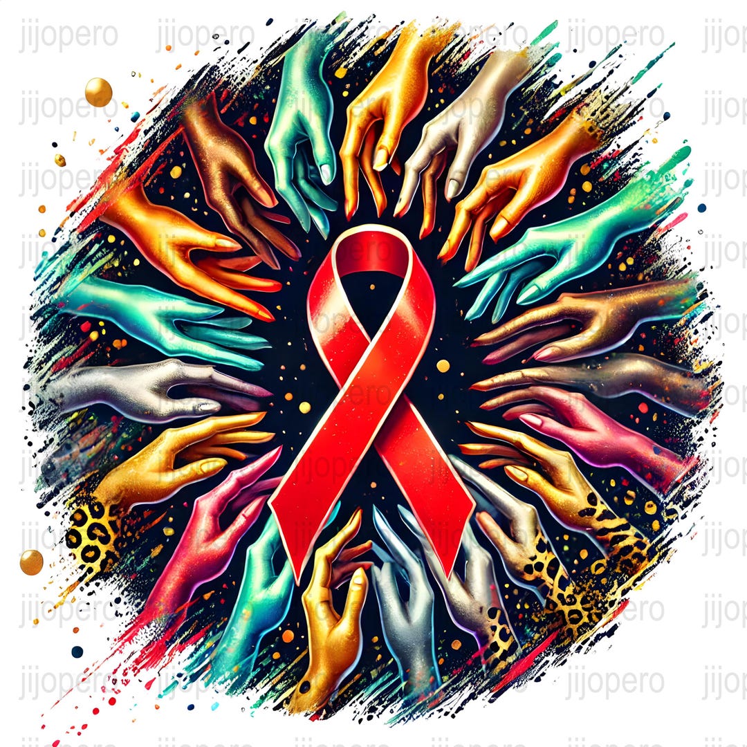 Aids Awareness PNG Digital Download Red Ribbon Hands Support World Aids ...