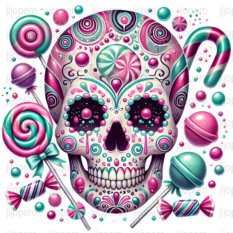 Sugar Skull PNG Candy Design, Day of the Dead Digital Art, Colorful