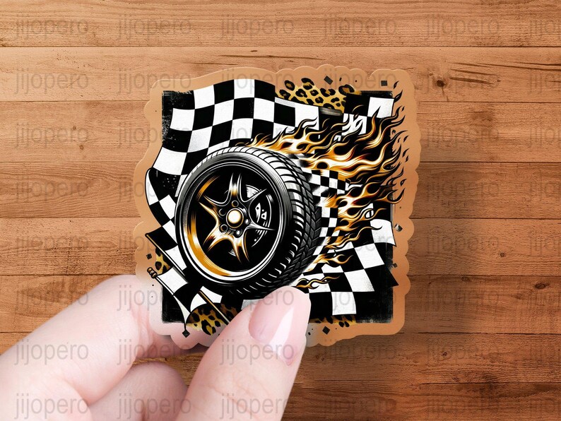 Race Car PNG, Racing Wheel Illustration, Checkered Flag PNG, Flames Art