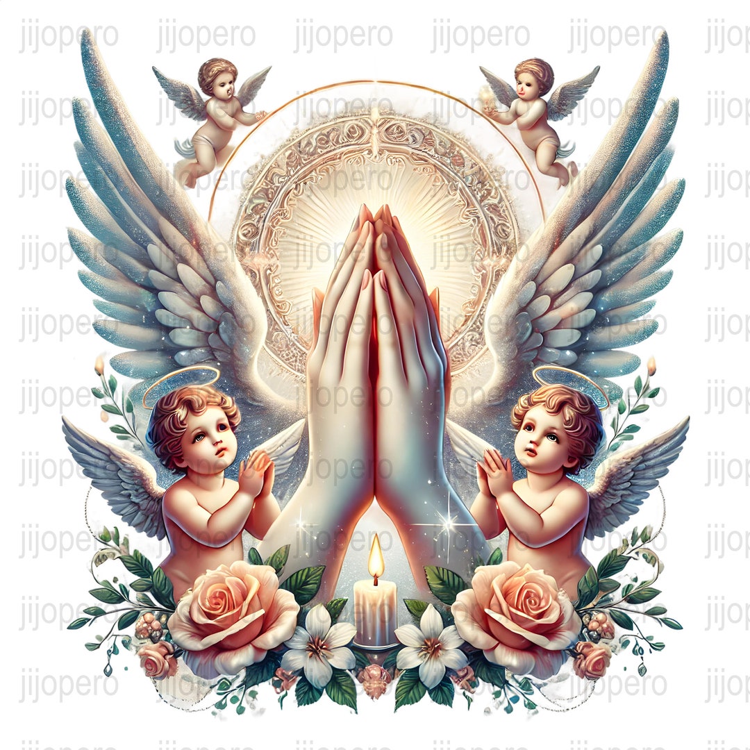 Praying Hands With Angels Digital Art, Religious PNG, Angelic Prayer ...