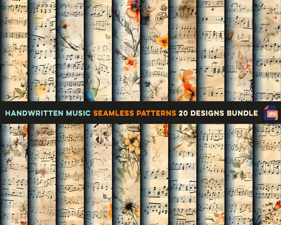 Song Pattern Design Handwritten Music Instant Download 20 Designs Digital Papers Seamless ...