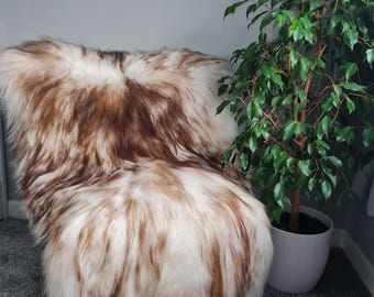 Icelandic Sheepskin Rug with Brown Tips Very Large  Natural Pelt Genuine Rug 120 -150 cm Very Soft Long Hair