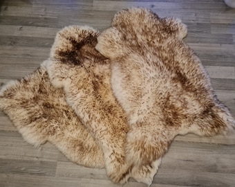 Genuine Sheepskin Rug Soft Fleece Natural Pelt Brown/Mouflon Huge Very Large 130-135 cm Long