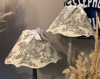 Handmade lampshade with gray toile de jouy, handmade lampshade with gray and beige toile de jouy