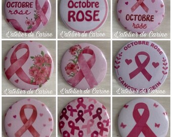 Badge octobre rose ruban rose pour la ligue contre le cancer diamètre 3,7 cm