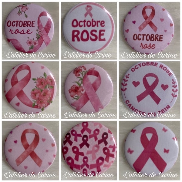 Badge octobre rose ruban rose pour la ligue contre le cancer diamètre 3,7 cm