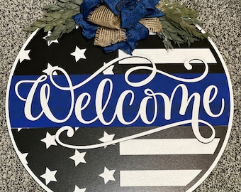 Front Door Decor, Welcome Police Back the Blue Sign, Front Door Hanger, Door Wreath, Door Hanger, 3D Layered