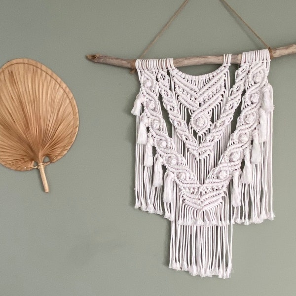 Tenture murale macrame blanche