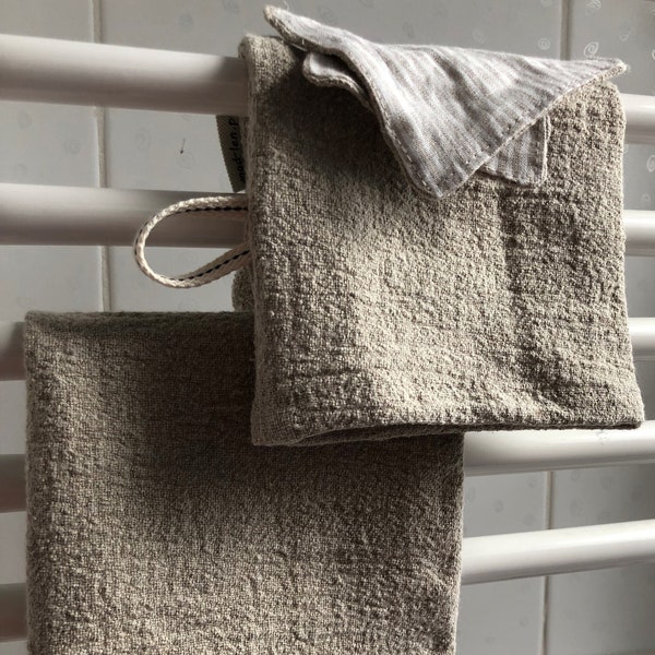 Linen washing set: towel and flakes for washing the face and body washcloth