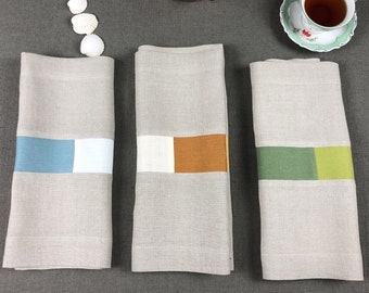 Natural gray linen runner with a colored insert