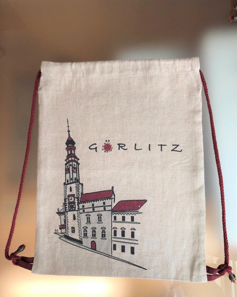 Linen backpacks souvenirs from Görlitz Ratusz