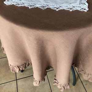 Round linen tablecloth with ruffles image 5