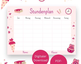 Horario, horario PDF, descarga digital, DIN A4, matrícula escolar, colegio, regalo de matrícula escolar, cono escolar, escolar