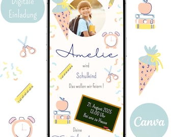Invitación de inscripción escolar, escolar, escuela, cono escolar, invitación digital, plantilla Canva, tarjeta de invitación, WhatsApp, personalizable