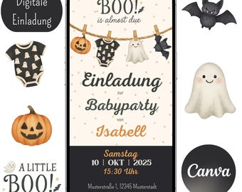 Invito digitale per baby shower, modello Canva, biglietto d'invito, personalizzabile, WhatsApp, baby shower, rivelazione del sesso, neonato, gravidanza