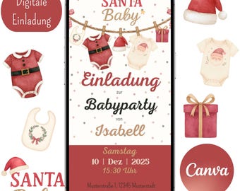 Invito digitale per baby shower, modello Canva, biglietto d'invito, personalizzabile, WhatsApp, baby shower, rivelazione del sesso, neonato, gravidanza