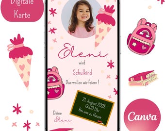 Invitación de inscripción escolar, escolar, escuela, cono escolar, invitación digital, plantilla Canva, tarjeta de invitación, WhatsApp, personalizable