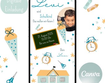 Invitación de inscripción escolar, niño, escolar, escuela, cono escolar, invitación digital, plantilla Canva, tarjeta de invitación, WhatsApp, personalizable