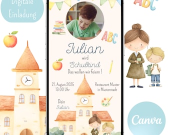 Invitación de inscripción escolar, escolar, escuela, cono escolar, invitación digital, plantilla Canva, tarjeta de invitación, WhatsApp, personalizable