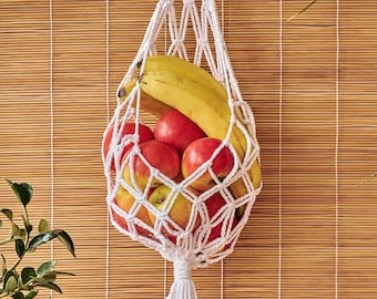 Hanging fruit basket macrame, Cottagecore wall decor for kitchen , Rope fruit and vegetable bag, Zero waste food storage and organization