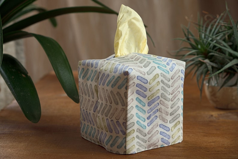 Tissue box cover square, Boho style decor for bedroom, Waterproof fabric box cover, Minimalist bathroom decor Blue