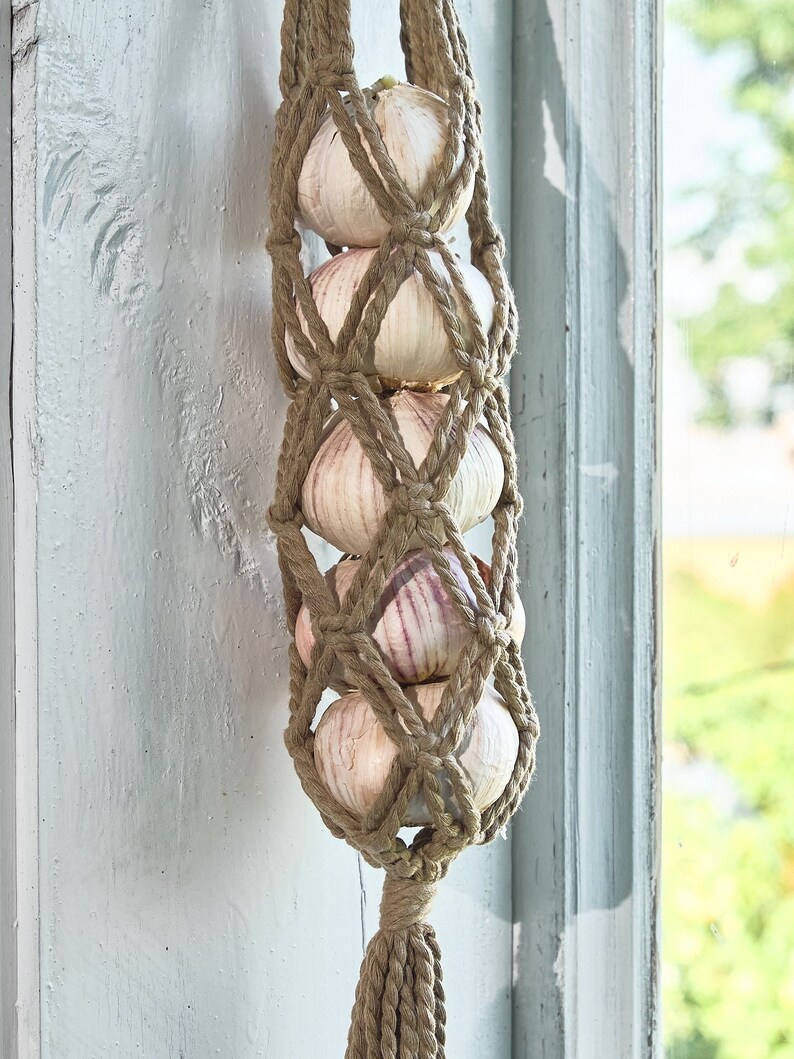 Garlic Keeper Macrame Hanging Fruit Basket Zero Waste Food Etsy