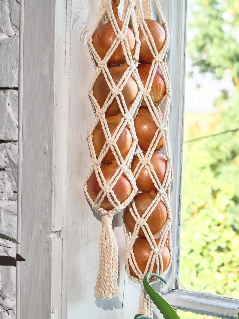 Garlic Keeper Macrame Hanging Fruit Basket Zero Waste Food Etsy