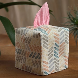 Tissue box cover square, Boho style decor for bedroom, Waterproof fabric box cover, Minimalist bathroom decor Beige