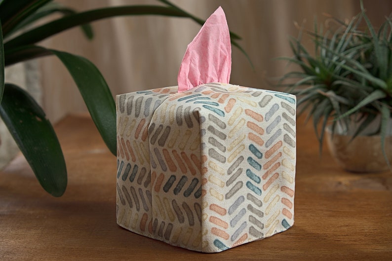 Tissue box cover square, Boho style decor for bedroom, Waterproof fabric box cover, Minimalist bathroom decor Beige