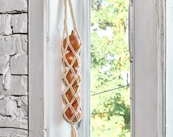 Onion keeper macrame, Outdoor wall hanging basket macrame, Fruit and vegetable bag,  Cottagecore kitchen wall decor