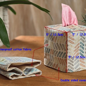 Tissue box cover square, Boho style decor for bedroom, Waterproof fabric box cover, Minimalist bathroom decor image 3