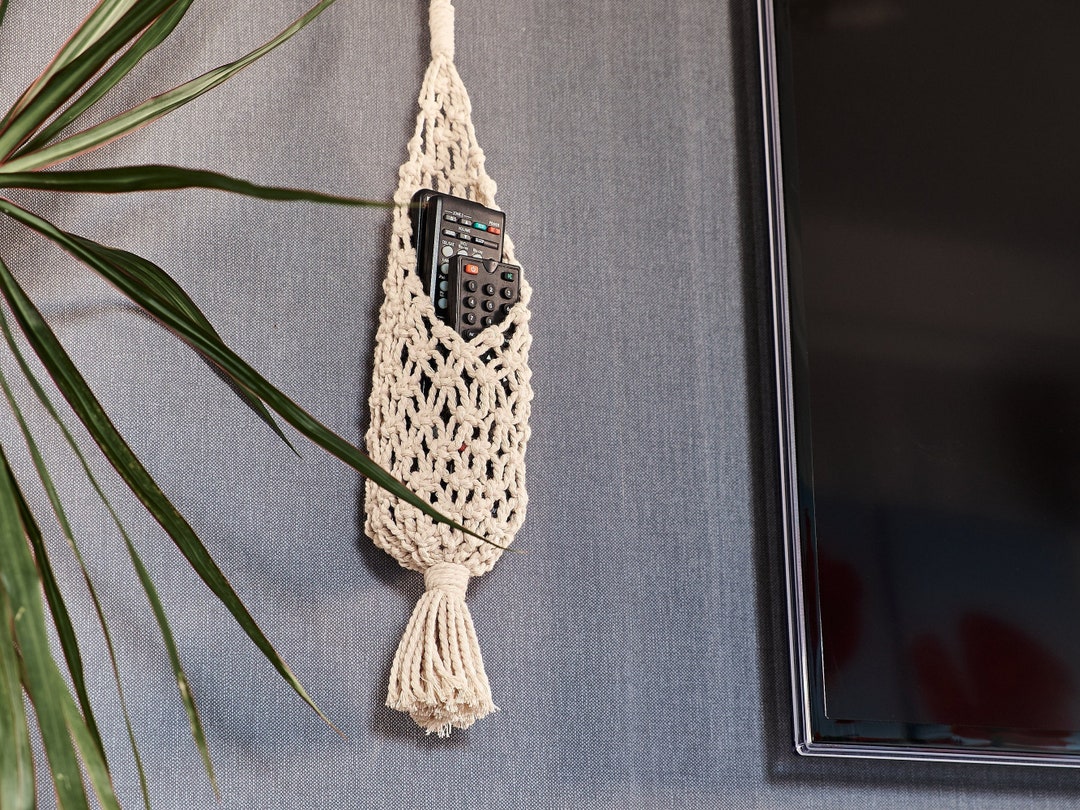 Macrame Remote Control Holder Quirky Wall Hanging Organizer Etsy
