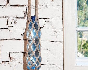 Water bottle holder macrame,  Wall hanger for bottle, Mermaid tail wine bottle holder, Cottagecore decor in boho style