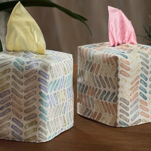 Tissue box cover square, Boho style decor for bedroom, Waterproof fabric box cover, Minimalist bathroom decor image 7