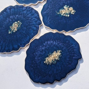 Royal Blue and Gold Coaster Handmade Agate Geode Coaster Home Decor, Table Accessories, Gifts for her, Nail Palette, Jewellery Tray image 1