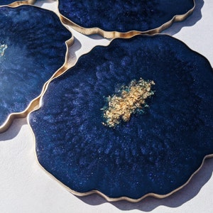 Royal Blue and Gold Coaster Handmade Agate Geode Coaster Home Decor, Table Accessories, Gifts for her, Nail Palette, Jewellery Tray image 9
