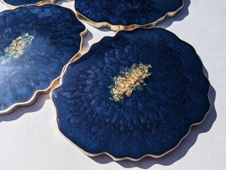 Royal Blue and Gold Coaster Handmade Agate Geode Coaster Home Decor, Table Accessories, Gifts for her, Nail Palette, Jewellery Tray image 9