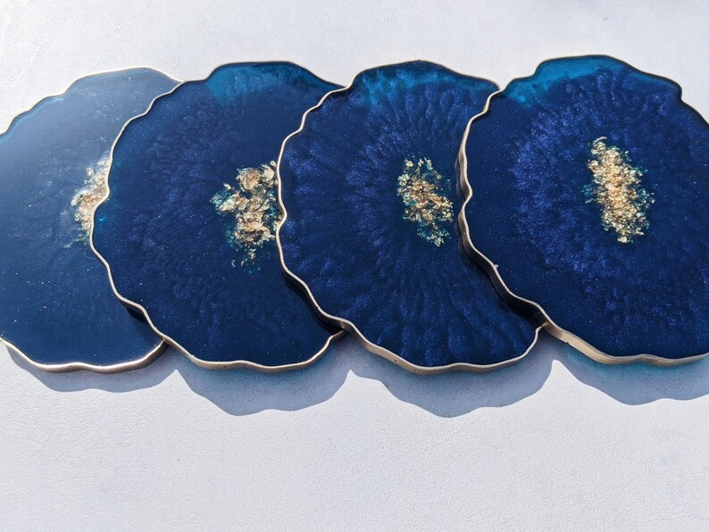 Royal Blue and Gold Coaster Handmade Agate Geode Coaster Home Decor, Table Accessories, Gifts for her, Nail Palette, Jewellery Tray image 2