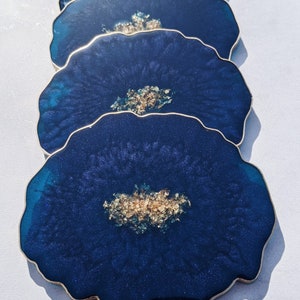 Royal Blue and Gold Coaster Handmade Agate Geode Coaster Home Decor, Table Accessories, Gifts for her, Nail Palette, Jewellery Tray image 5