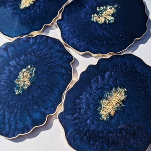 Royal Blue and Gold Coaster Handmade Agate Geode Coaster Home Decor, Table Accessories, Gifts for her, Nail Palette, Jewellery Tray image 7