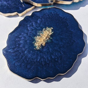 Royal Blue and Gold Coaster Handmade Agate Geode Coaster Home Decor, Table Accessories, Gifts for her, Nail Palette, Jewellery Tray image 6