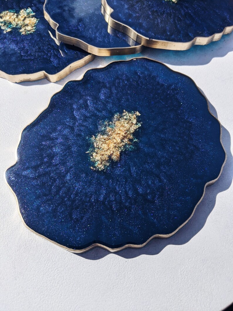 Royal Blue and Gold Coaster Handmade Agate Geode Coaster Home Decor, Table Accessories, Gifts for her, Nail Palette, Jewellery Tray image 6