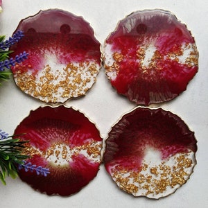 Ruby Red and Gold Coaster Set Handmade Resin Coaster Home - Etsy